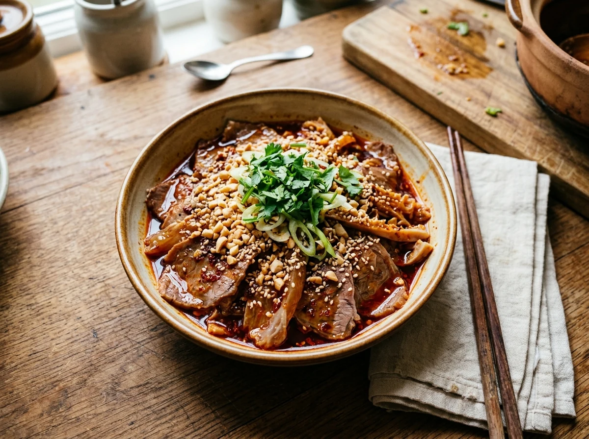 Erdnüsse, Sesam und Koriander werden über das fertige Gericht gestreut.