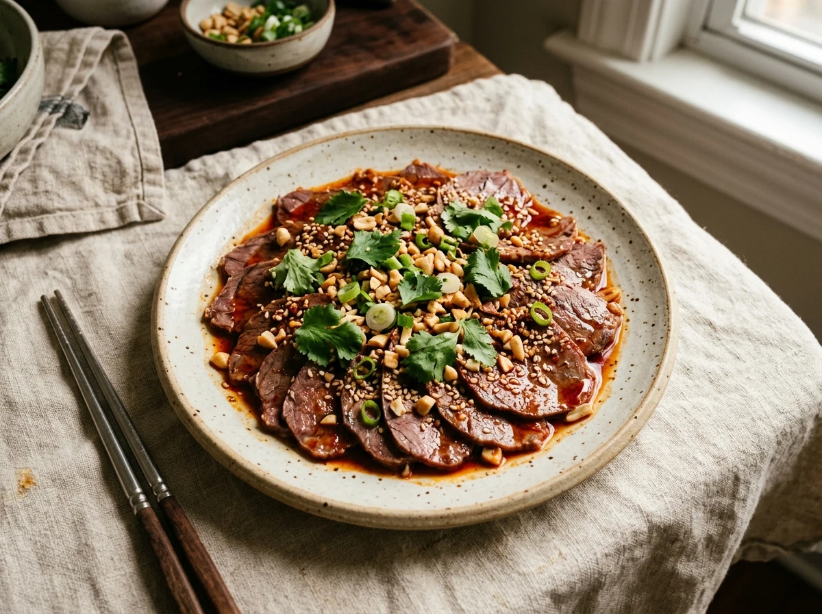 Erdnüsse, Sesam und Koriander werden über das fertige Gericht gestreut.