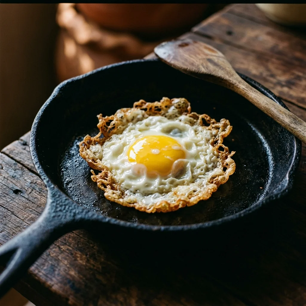 Thailändisches Spiegelei mit krossen Rändern und flüssigem Eigelb.