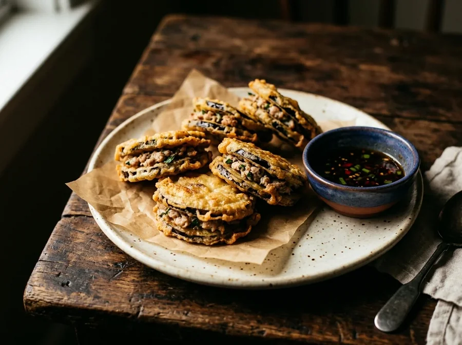 Frittierte gefüllte Auberginen